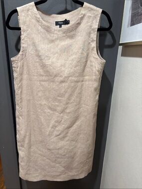Theory Sleeveless Mini Shift Dress in Beige